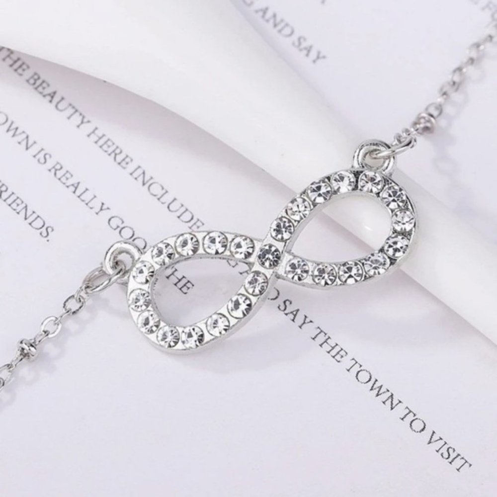 925 Sterling Silver Rhinestone Infinity Charm Necklace for Wedding Party - Picture 4 of 4